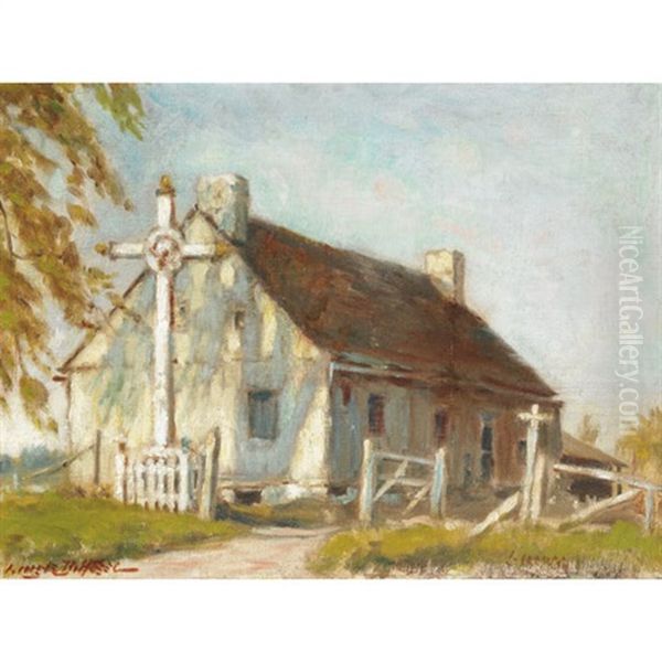 Wayside Cross By A Rural Home Oil Painting by Georges Marie Joseph Delfosse