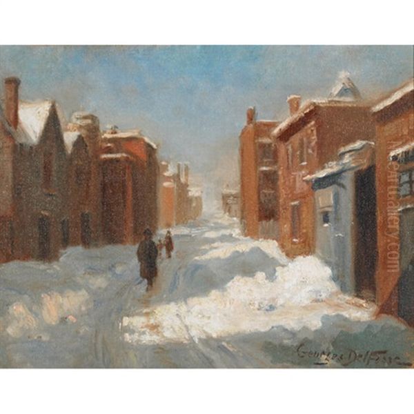 Winter Walk In The City Oil Painting by Georges Marie Joseph Delfosse