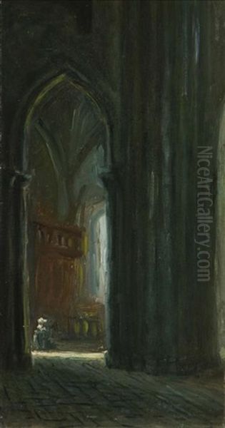Church Interior Oil Painting by Georges Marie Joseph Delfosse