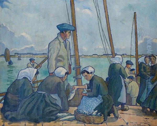 Retour De Peche En Bretagne Oil Painting by Louis Bidegaray Delfosse