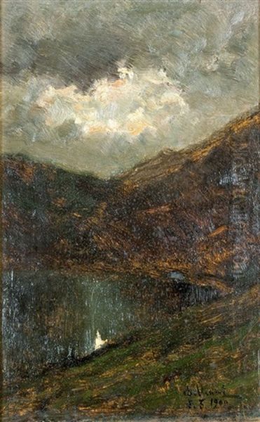 Tramonto E Riflesso Sul Lago Oil Painting by Lorenzo Delleani