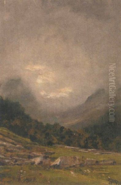 A Stormy Landscape Oil Painting by Lorenzo Delleani