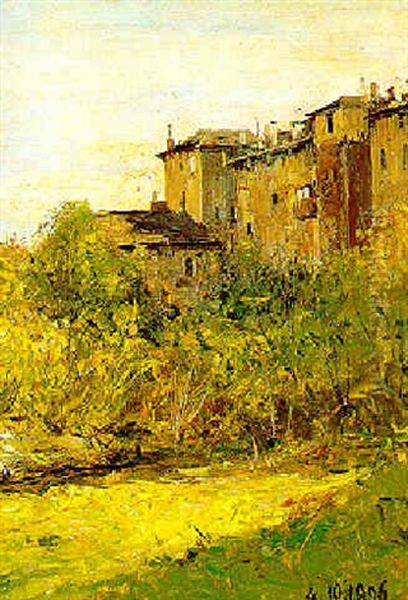 Case Presso Il Torrente Oropa Oil Painting by Lorenzo Delleani