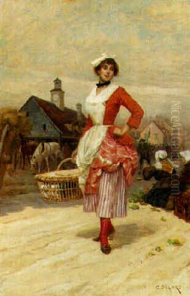 Going To Market Oil Painting by Charles Edouard Edmond Delort