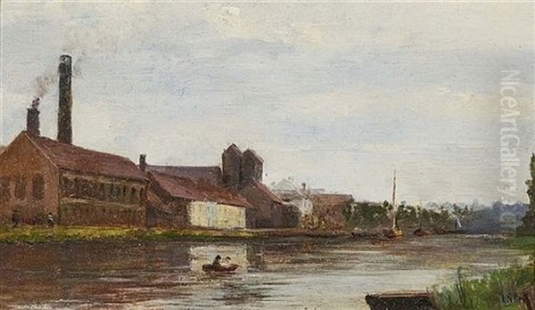 River Landscape With Industrial Plant Oil Painting by Hippolyte Camille Delpy