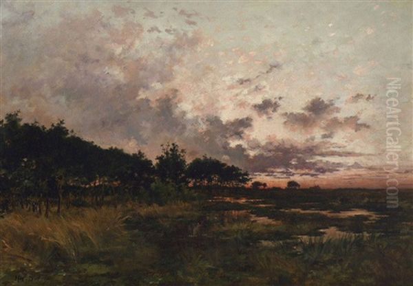 Moorlandschaft Im Abendlicht Oil Painting by Hippolyte Camille Delpy