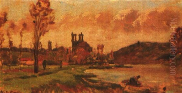 Bords De Seine A Mantes Oil Painting by Hippolyte Camille Delpy