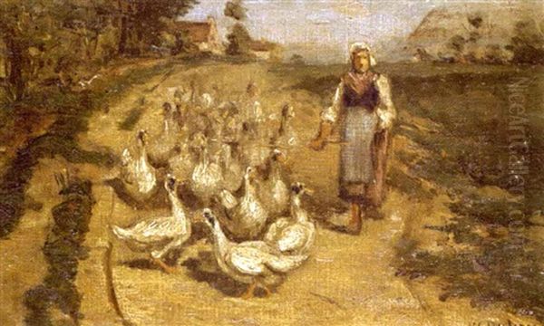 La Gardeuse D'oies Oil Painting by Hippolyte Camille Delpy