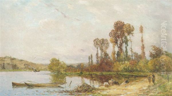 Paysage A L'etang Et Aux Lavandier Oil Painting by Hippolyte Camille Delpy