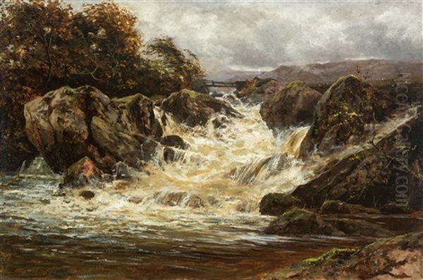 Landscape With Torrent And Bridge Oil Painting by Jean Delville