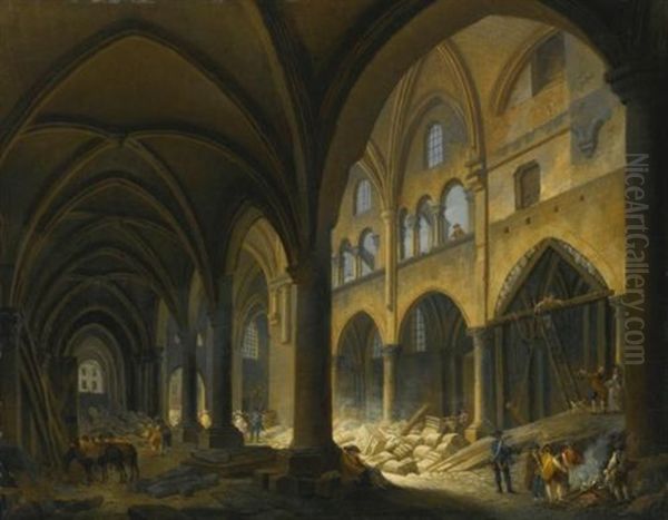 Demolition Of L'eglise Des Saints Innocents, Paris Oil Painting by Pierre Antoine Demachy