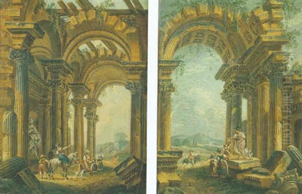 Personnages Sous Des Ruines Antiques Oil Painting by Pierre Antoine Demachy