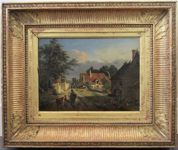Le Retour Du Troupeau Au Hameau Oil Painting by Jean Francois Demay