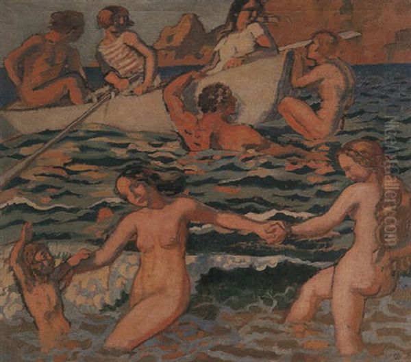 Plage Au Canot Oil Painting by Maurice Denis