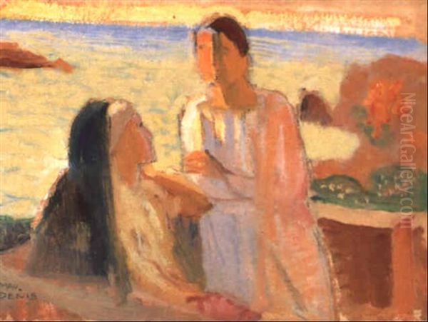 Couple Sur La Terrasse Devant La Mer Oil Painting by Maurice Denis