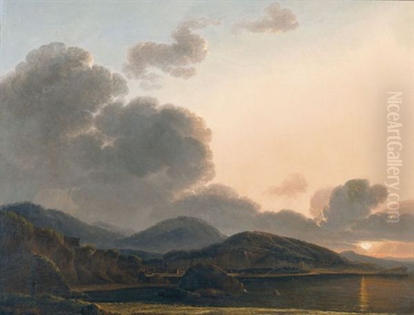 Sudliche Kustenpartie Im Abendrot Oil Painting by Simon-Joseph-Alexandre Clement Denis