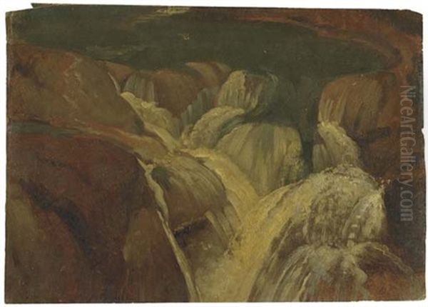 Une Chute D'eau Dans Une Grotte A Tivoli Oil Painting by Simon-Joseph-Alexandre Clement Denis