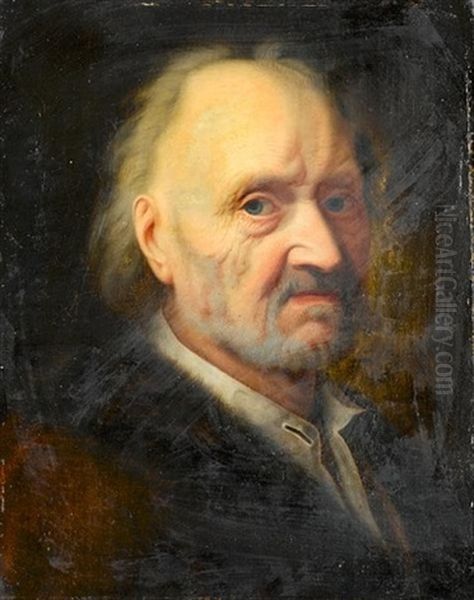 Portrait Of An Elderly Bearded Man In A Brown, Fur-trimmed Coat Oil Painting by Balthazar Denner