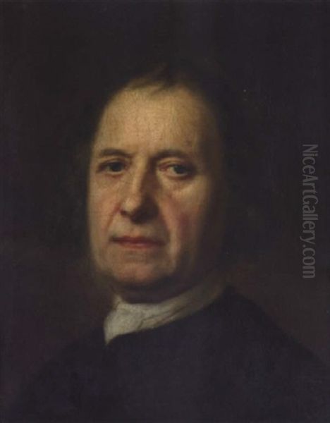 Portrait Of A Gentleman, Wearing A Black Jacket And A White Cravat Oil Painting by Balthazar Denner