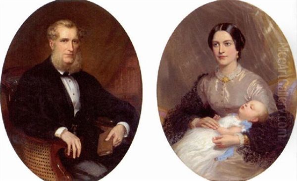 Portrait Of A Gentleman In A Black Suit, Holding A Book, In A Library Oil Painting by Louis William Desanges