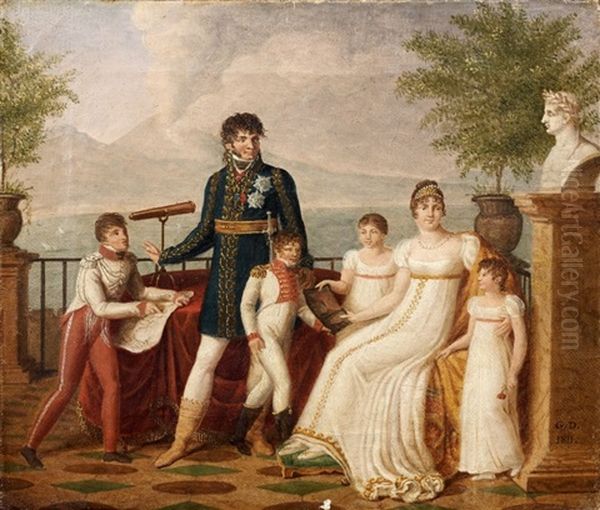 Portrait De Joachim Murat Et De Sa Famille A Naples Oil Painting by Guillaume Descamps
