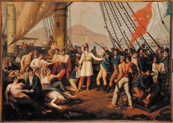 Le Roi Joachim Murat A Bord De La Fregate La Ceres, Distribue Des Recompenses Aux Blesses Apres Le Combat Du 27 Juin 1809 Et Fait Commandant Le Capitaine Bausan En Le Recompensant De La Croix De L