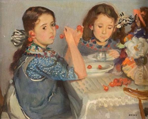 Jeunes Filles Aux Cerises Oil Painting by Auguste Theodore Desch