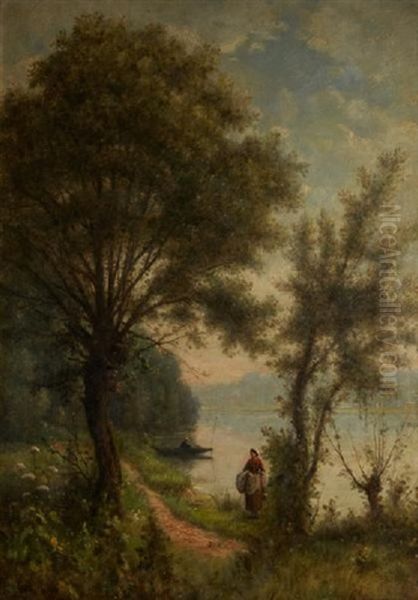 Sur La Rive Du Fleuve Oil Painting by Charles Felix Edouard Deshayes