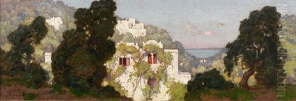 Jardins D'une Villa Mauresque (alger?) Oil Painting by Eugene F. A. Deshayes