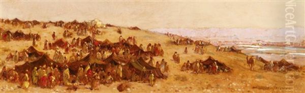Campement Pres De Biskra Oil Painting by Eugene F. A. Deshayes