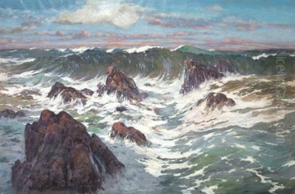 Les Vagues Devant Sidi Ferruch Oil Painting by Eugene F. A. Deshayes