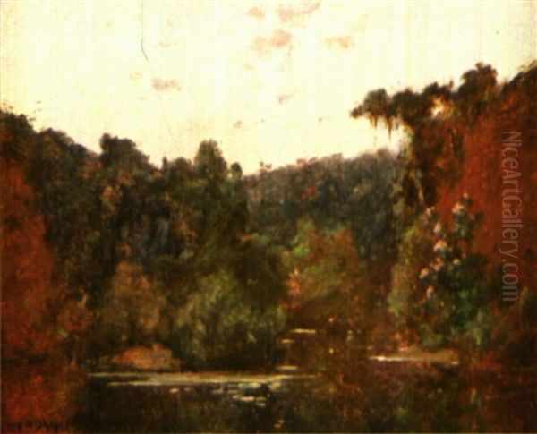 Bord D'etang Fleuri Oil Painting by Eugene F. A. Deshayes