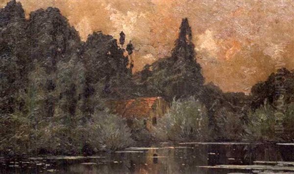 L'etang Oil Painting by Eugene F. A. Deshayes