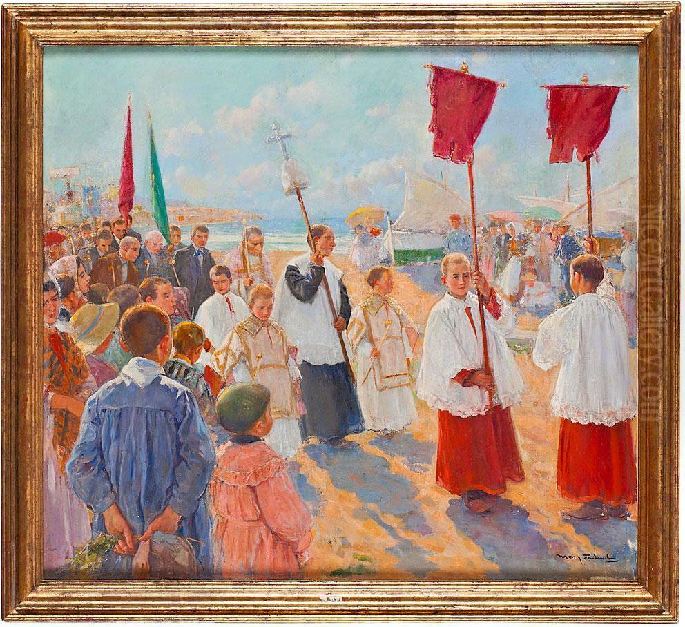Procesion En La Playa Oil Painting by Fondevila Arcadi Mas I