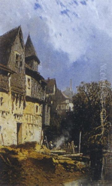 Le Village Pres De La Riviere Oil Painting by Eugene Deshayes