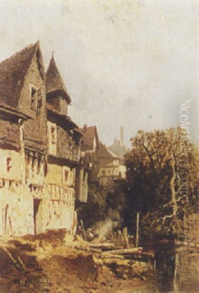 Stadtchen Am Fluss Oil Painting by Eugene Deshayes