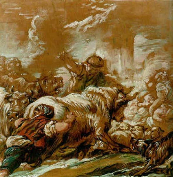 A Caravan Of Peasants And Animals Oil Painting by Jean Baptiste Henri Deshays