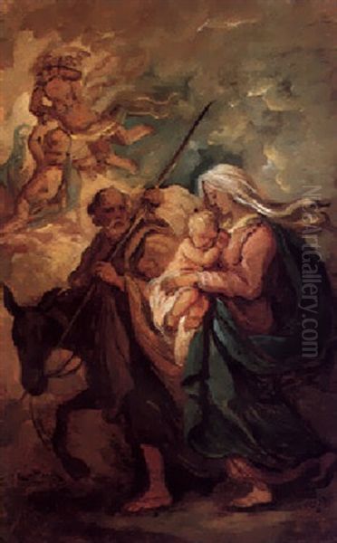 The Flight Into Egypt Oil Painting by Jean Baptiste Henri Deshays