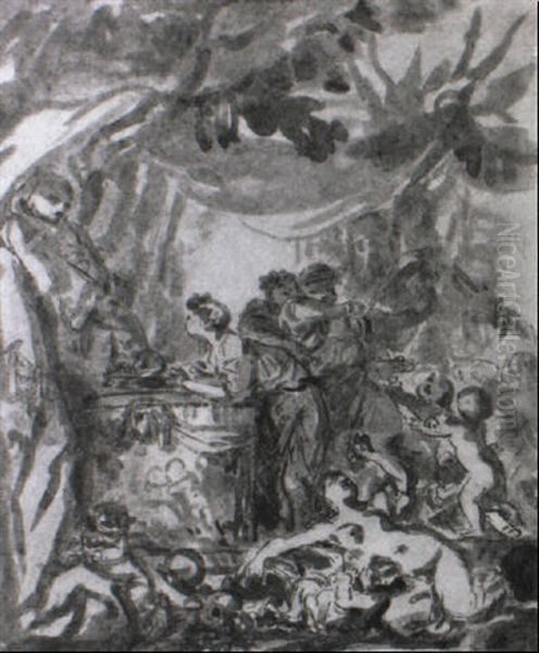 Bacchantes Sacrificing To Priapus Oil Painting by Jean Baptiste Henri Deshays