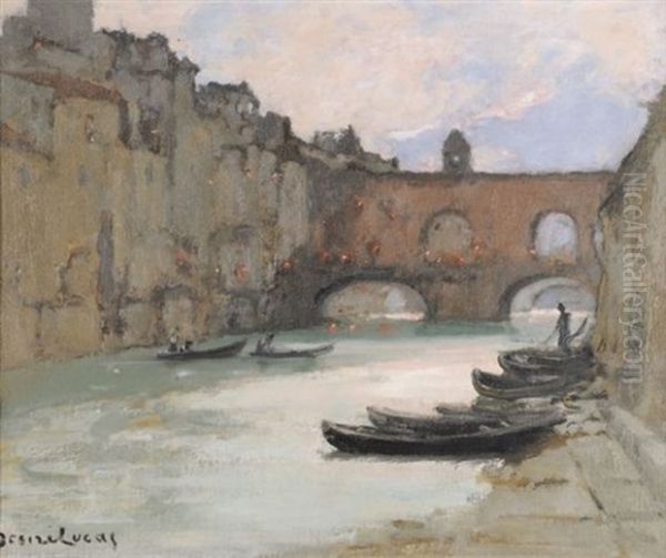 Ponte Vecchio Le Soir A Florence Oil Painting by Louis Marie Desire-Lucas