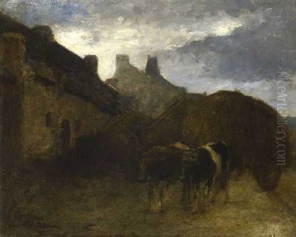Bretonischer Bauernhof Mit Heufuhrwerk Oil Painting by Louis Marie Desire-Lucas