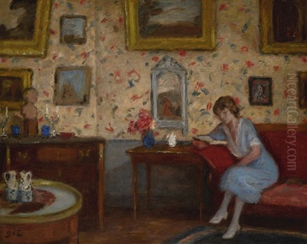 Femme Lisant Dans Un Interieur Oil Painting by Georges d'Espagnat