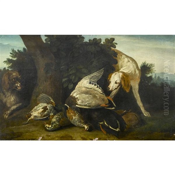 Jagdstillleben Mit Hunden Und Erlegten Vogeln Oil Painting by Alexandre-Francois Desportes