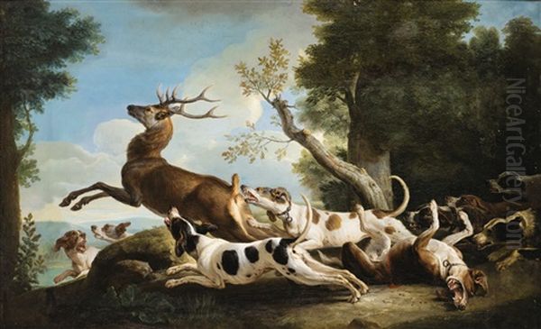 The Stag Hunting Oil Painting by Alexandre-Francois Desportes
