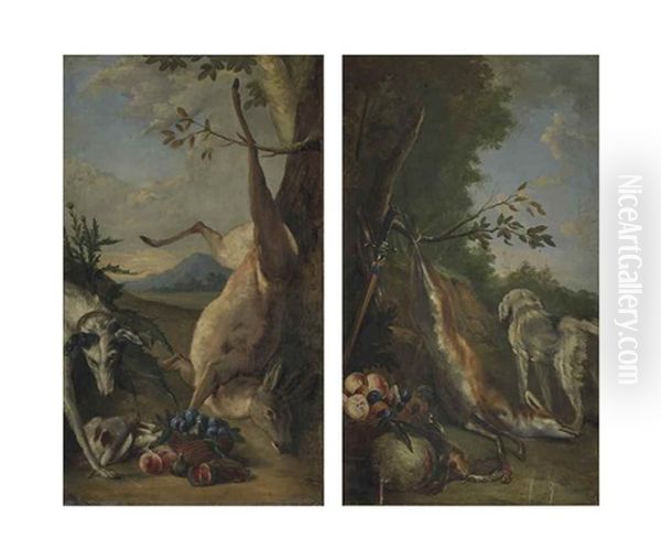 Nature Morte De Gibier, Fruits Et Chien Oil Painting by Alexandre-Francois Desportes