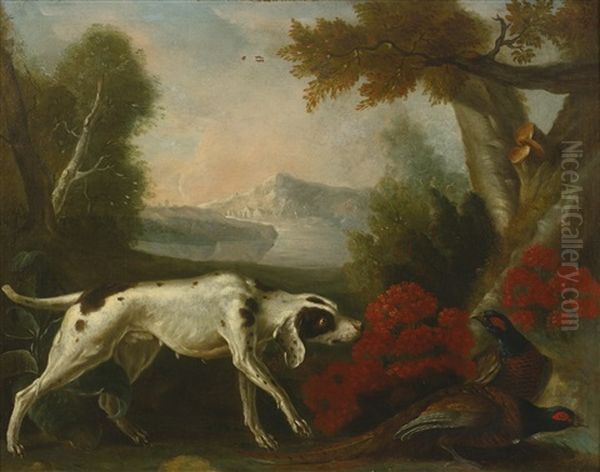 A Pointer With Pheasant In A Landscape Oil Painting by Alexandre-Francois Desportes