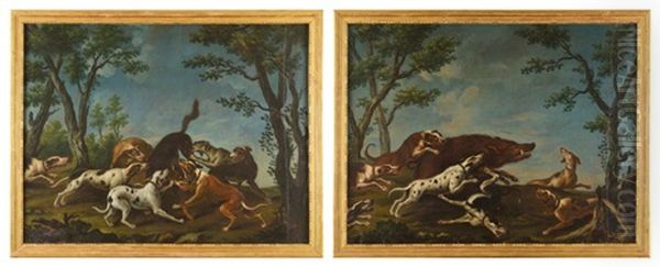 La Meute (pair) Oil Painting by Alexandre-Francois Desportes