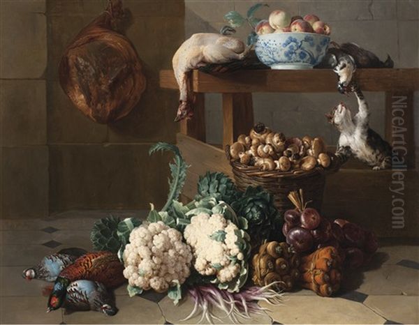 Garde-manger Aux Artichauts, Choux-fleurs Et Corbeille De Champignons Oil Painting by Alexandre-Francois Desportes