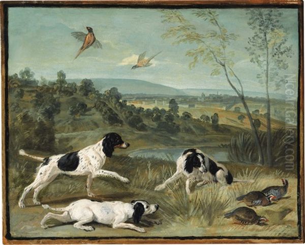 Bonne, Nonne Et Ponne, Chiennes De Louis Xiv Oil Painting by Alexandre-Francois Desportes