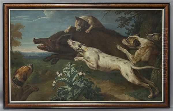 Dogs Hunting Oil Painting by Alexandre-Francois Desportes